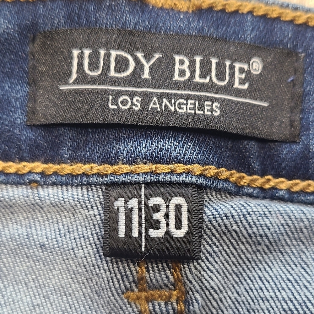 Judy Blue Leopard Patch Skinny Jeans 11/30 Dark Wash Distressed Stretch - Picture 8 of 14